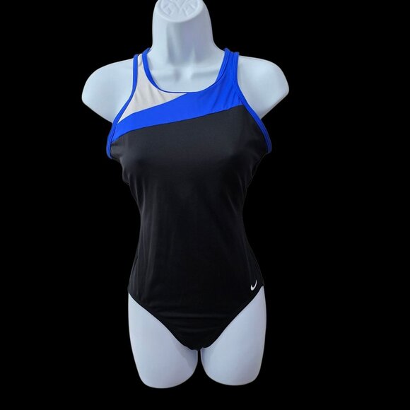 Nike One-Piece Swimsuit M – Black & Blue Racerback w/ Adjustable Clasp EUC - Picture 2 of 10
